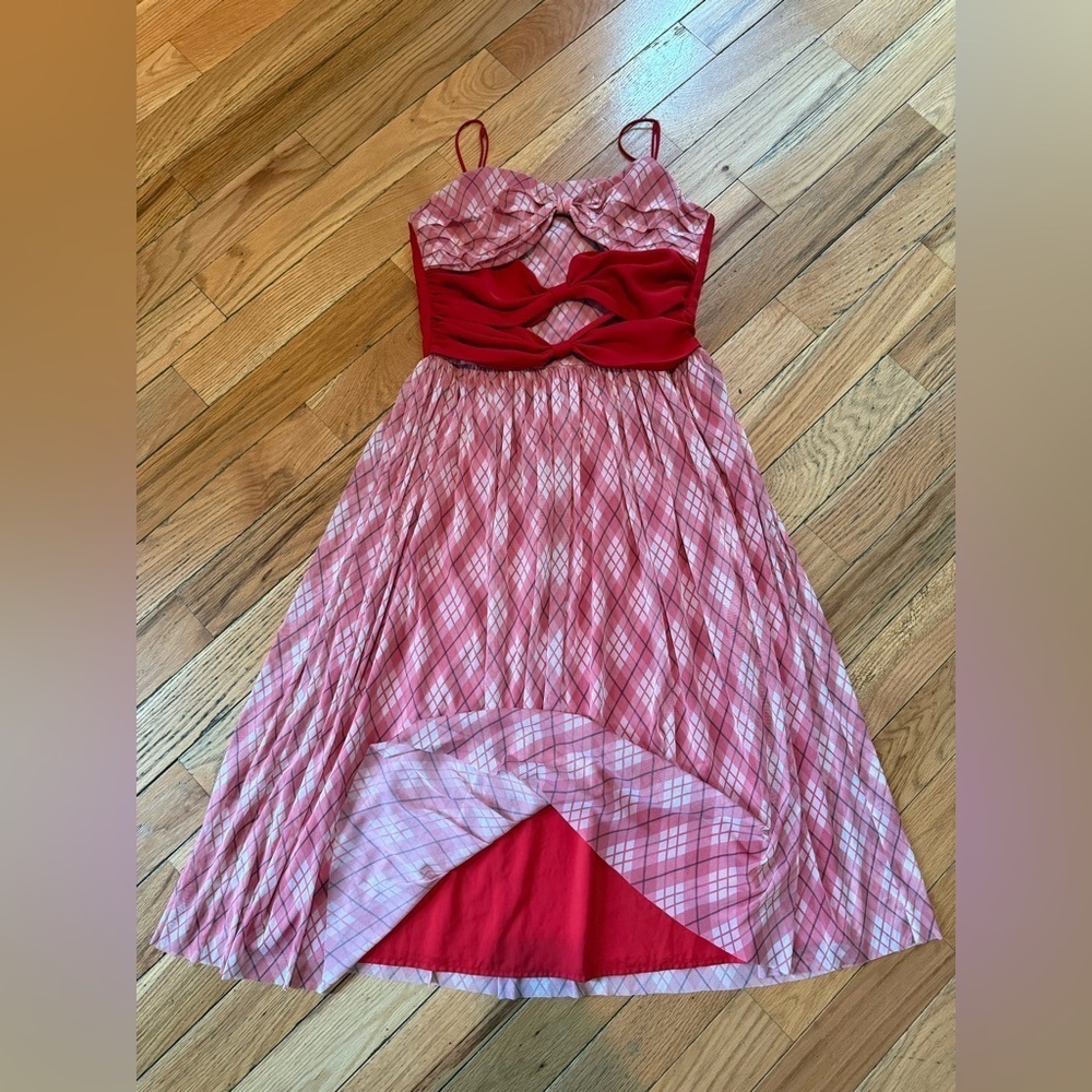 Adam Lippes Red Plaid Midi Sleeveless Dress Bows Women’s Size 12 - Picture 5 of 12
